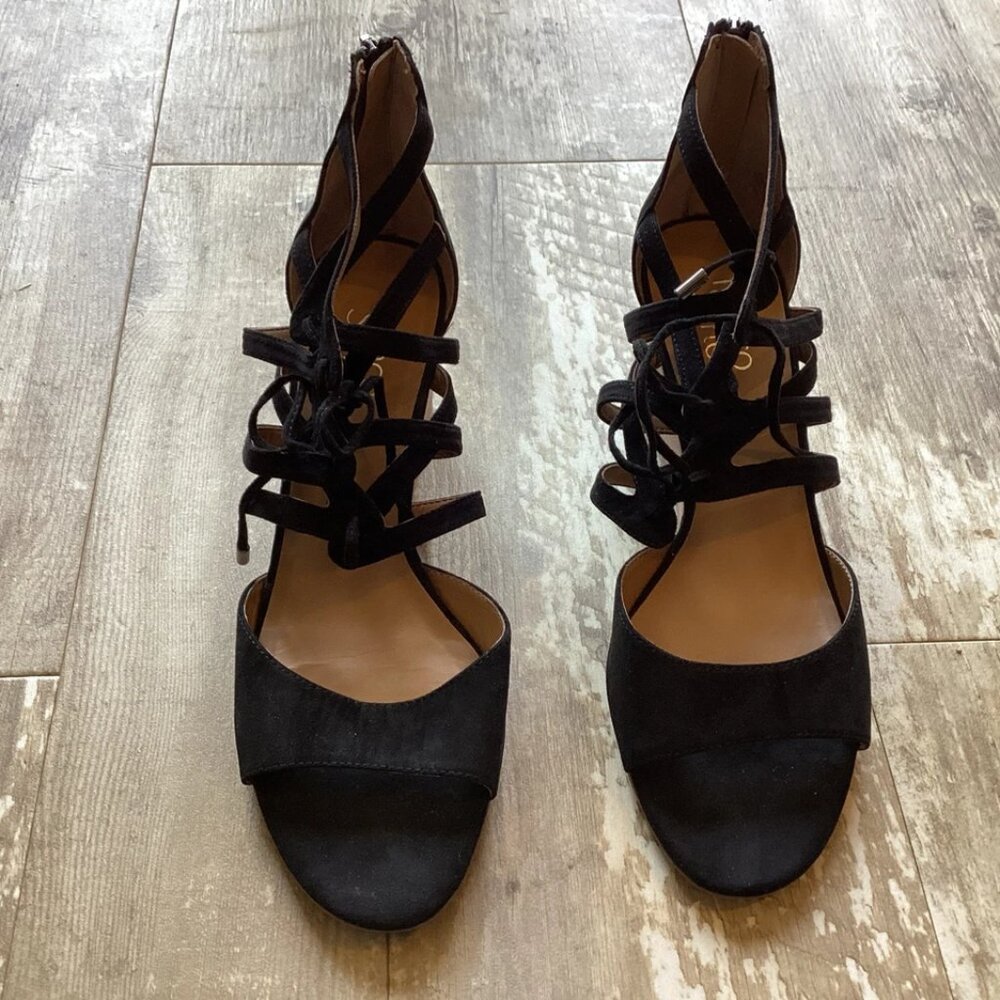 FRANCO SARTO Mollie Vegan Leather Black Wedge Sandals Women's 11 - Picture 4 of 8